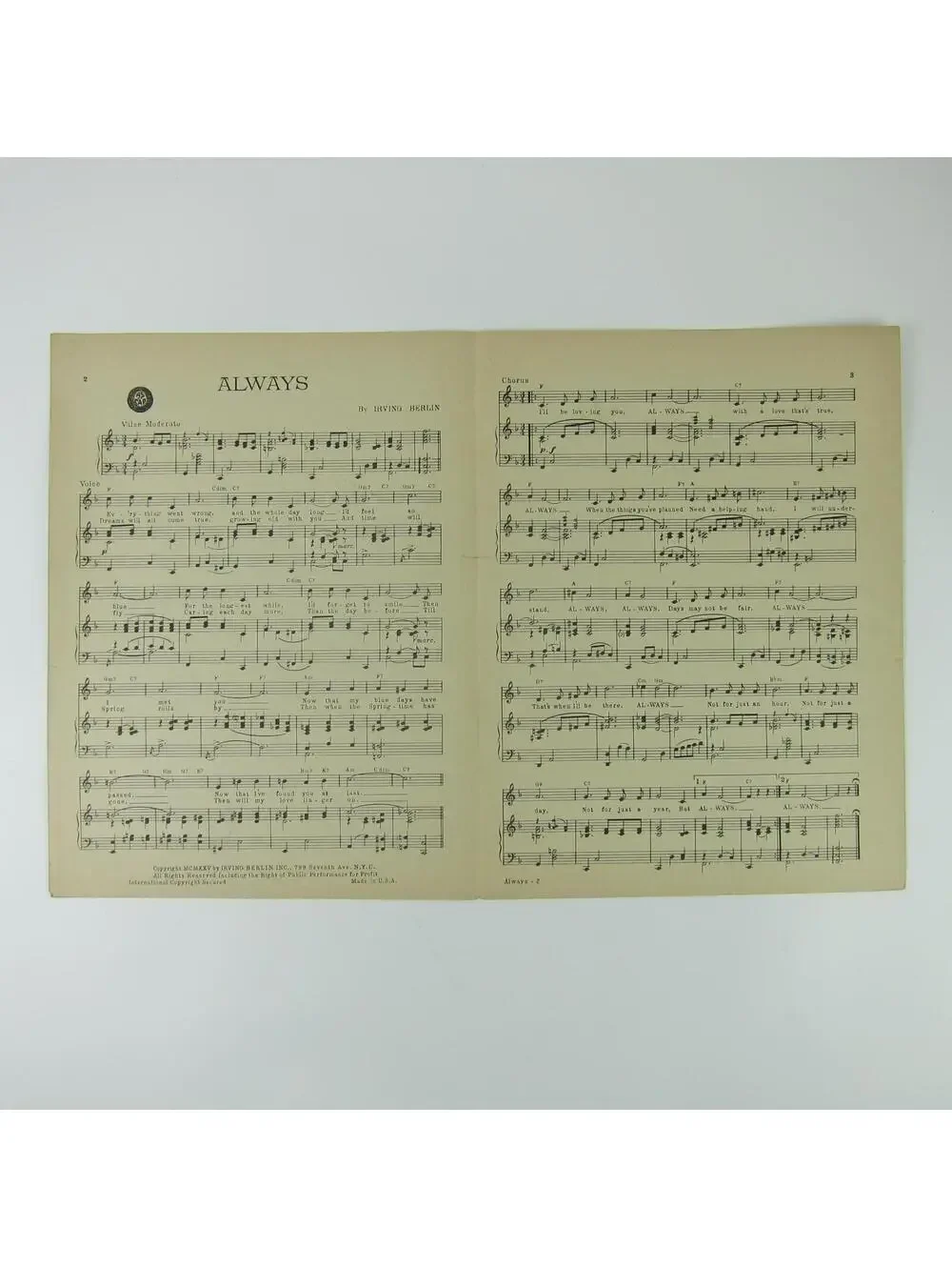Sheet Music Always Christmas Holiday Deanna Durbin Irving Berlin Vintage 1925